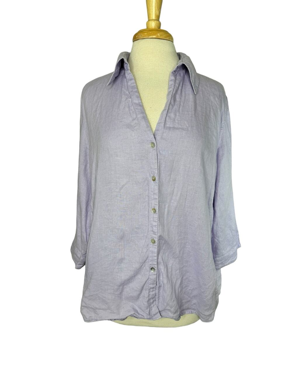 DAVID N WOMAN Lavender 100% Hanky Linen 3/4 Sleeve Button Up Shirt Size 2X